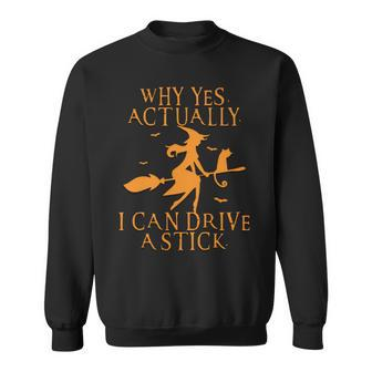 Why Yes Actually I Can Drive A Stick Halloween Witches Sweatshirt - Seseable