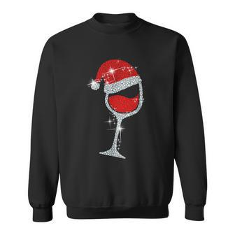 Wine Glasses Santa Hat Bling Christmas Funny Wine Lover Sweatshirt - Seseable