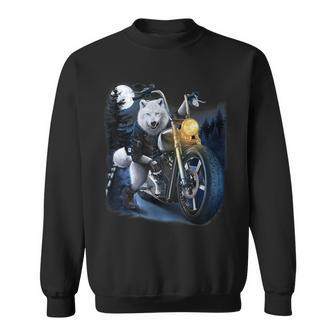 Wolf Riding Chopper Motorcycle In Full Moon Sweatshirt | Mazezy