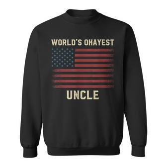 Worlds Okayest Uncle American Flag Sweatshirt | Mazezy