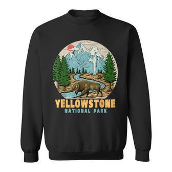 Yellowstone National Park Bison Retro Hiking Camping Outdoor Sweatshirt - Seseable