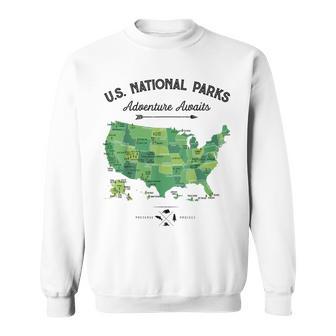 63 National Parks Map Us Park Retro Vintage Camping Hiking Sweatshirt - Seseable