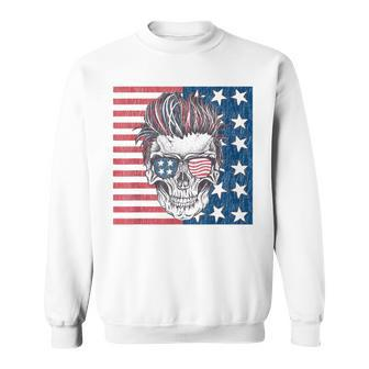 American Flag Skull Skeleton Biker T 4Th Of July Biker Funny Gifts Sweatshirt | Mazezy DE