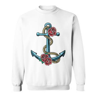 Anchor With Rope And Roses Vintage Tattoo Graphic Sweatshirt | Mazezy