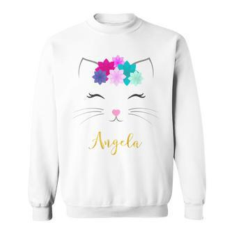 Angela Name Personalized Kitty Cat Sweatshirt | Mazezy