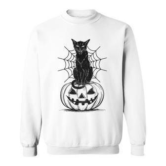 Black Cat Scary Halloween Pumpkin Costume Cat Lovers Sweatshirt | Mazezy