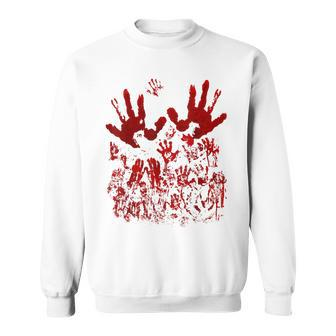 Bloody Handprint Red Blood Splatters Zombie Outbreak Costume Handprint Sweatshirt | Mazezy