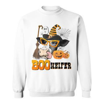 Boo Heifer Halloween Cow Farmer Pumpkin Sweatshirt - Monsterry
