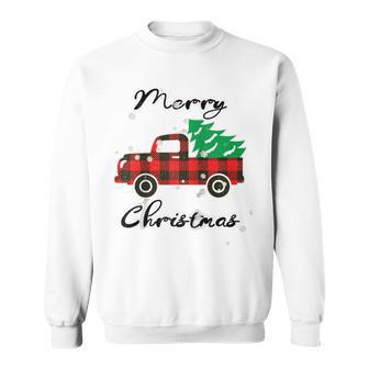 Buffalo Plaid Christmas Tree Cute Red Truck Xmas Sweatshirt | Mazezy