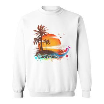 California Beach Summer Palm Trees Sunset California Gifts And Merchandise Funny Gifts Sweatshirt | Mazezy