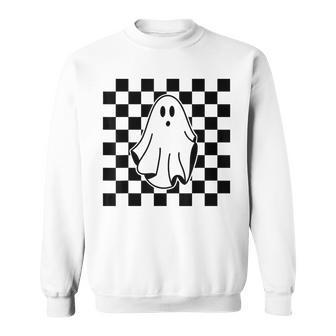 Checkered Ghost Cute Halloween Cute Ghost Spooky Season Sweatshirt - Thegiftio UK