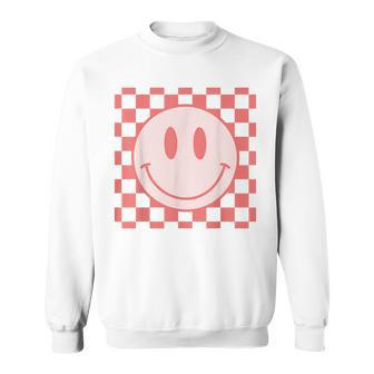 Checkered Pattern Smile Face Vintage Happy Face Red Retro Sweatshirt - Monsterry CA