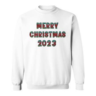 Christmas Plaid Doodle Letters Alpha Merry Christmas 2023 Sweatshirt | Mazezy