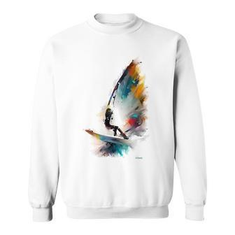 Cool Windsurfer On A Surfboard Riding The Waves Of The Ocean Sweatshirt | Mazezy