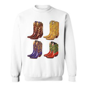 Cowboy Boots Colorful Cowgirl Western Country Rodeo Vintage Sweatshirt | Mazezy AU