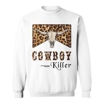 Cowboy Killer Western Retro Leopard Cow Skull Punchy Cowgirl Sweatshirt | Mazezy