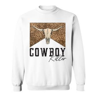 Cowboy Killer Western Retro Leopard Cow Skull Sweatshirt | Mazezy