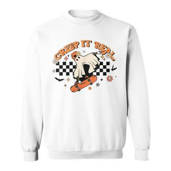 Creep It Real Retro Halloween Party Funny Ghost Skateboard IT Funny Gifts Sweatshirt | Mazezy
