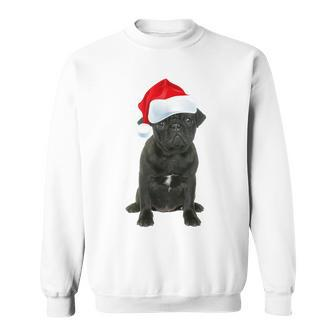 Cute Black Pug Santa Hat Matching Christmas Fun Sweatshirt - Seseable