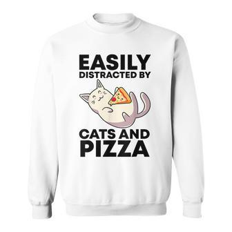 Easily Distracted By Cats And Pizza Kawaii Cat Lovers Sweatshirt - Seseable