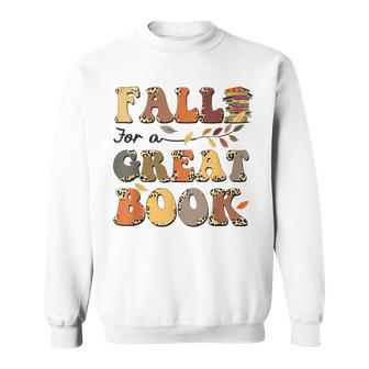 Fall For A Great Book Retro Leopard Autumn Thanksgiving Thanksgiving Funny Gifts Sweatshirt | Mazezy