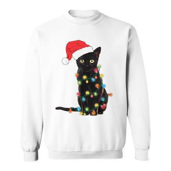 Black Cat Christmas Light Cat Lover Christmas Sweatshirt - Seseable