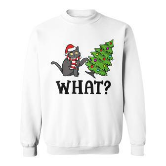 What Black Cat Santa Pushing Christmas Tree Cat Lover Sweatshirt - Seseable