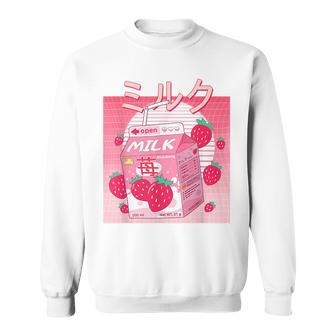 Funny Retro 90S Pink Strawberry Milk Japanese Kawaii 90S Vintage Designs Funny Gifts Sweatshirt | Mazezy