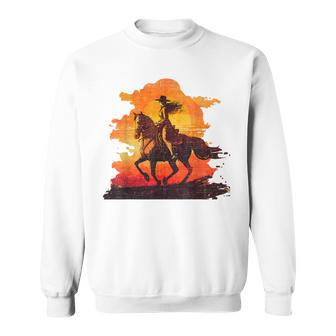 Girl Horse Riding Vintage Retro Cowgirl Horseback Riding Sweatshirt | Mazezy