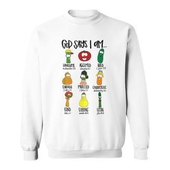 God Says Im Enough Vegetables Doodle Foodie Preppy Aesthetic Sweatshirt - Thegiftio UK