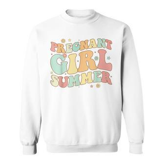 Groovy Pregnancy Reveal Pregnant Girl Summer Baby Shower Sweatshirt - Monsterry CA