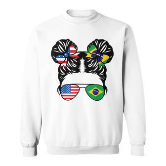 Half American Half Brazilian Girl Usa Brazil Flag Patriot Sweatshirt | Mazezy UK