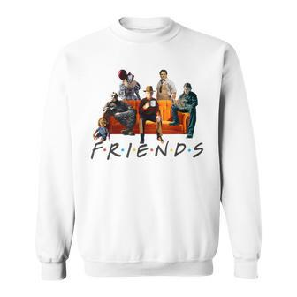 Halloween Friends Crew Gathering On A Spooky Orange Couch Sweatshirt - Seseable