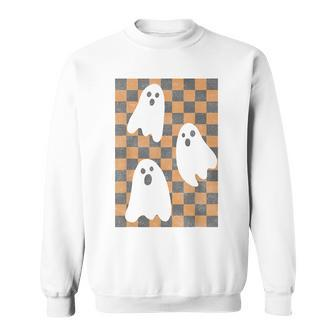 Halloween Ghosts Spooky Season Checker Board Distressed Sweatshirt - Monsterry