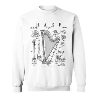 Harp Vintage Patent Harpist Drawing Print Sweatshirt | Mazezy