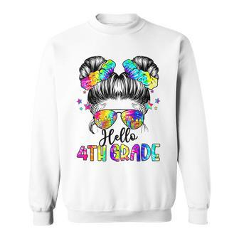 Hello 4Th Grade Messy Bun Tie Dye Back To School Girls Kids Sweatshirt | Mazezy