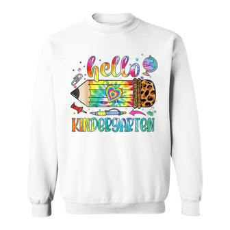 Hello Kindergarten Leopard Pencil Tie Dye Back To School Sweatshirt - Seseable