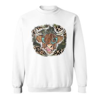 Highland Cow Camo Leopard Bandana Cowgirl Cowhide Western Sweatshirt | Mazezy