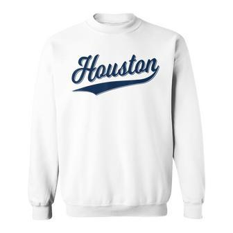 Houston Sports Script Cursive Text Classic Swoosh Sweatshirt | Mazezy