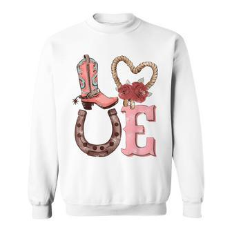 Howdy Love Pink Cowgirl Boots Western Rodeo Cowgirl Gift Rodeo Funny Gifts Sweatshirt | Mazezy