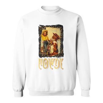 Howdy Vintage Rustic Rodeo Western Southern Cowgirl Portrait Gift For Womens Sweatshirt | Mazezy