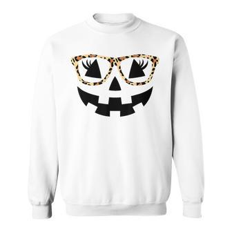 Jack O Lantern Face Pumpkin Hallowen Leopard Print Glasses Sweatshirt - Monsterry AU
