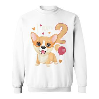 Kids 2 Years Old 2 Birthday Outfit Boy Girl Corgi Dog Sweatshirt | Mazezy
