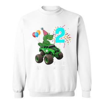 Kids 2Nd Birthday Boy T Rex & Monster Trucks Family Matching T Rex Funny Gifts Sweatshirt | Mazezy