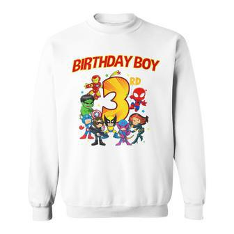 Kids 3Rd Third Birthday Boy Superhero Super Hero Party Sweatshirt - Monsterry