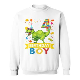 Kids 4 Year Old Dinosaur Building Blocks 4Th Birthday Boy Sweatshirt - Seseable