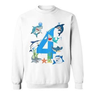 Kids 4 Years Old Shark Ocean-Theme Party 4Th Birthday Boy Sweatshirt | Mazezy UK