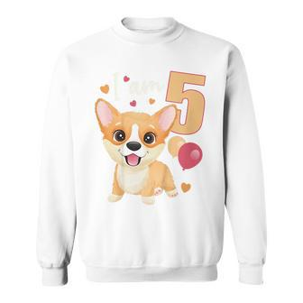 Kids 5 Years Old 5 Birthday Outfit Boy Girl Corgi Dog Sweatshirt | Mazezy