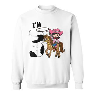 Kids Im 3 Cute Horse Riding Cowgirl 3Rd Birthday Girls Sweatshirt | Mazezy