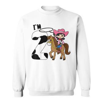 Kids Im Two Cute Horse Riding Cowgirl 2Nd Birthday Girls Sweatshirt | Mazezy